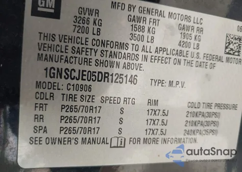 2013 Chevrolet Suburban 1500 Lt from USA, damaged, VIN 1GNSCJE05DR125146